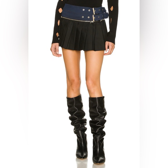 DION LEE Belted Pleated Mini Skirt Tennis Buckled Black Ink Blue 0 XS AUS 4 $790 - Picture 1 of 9